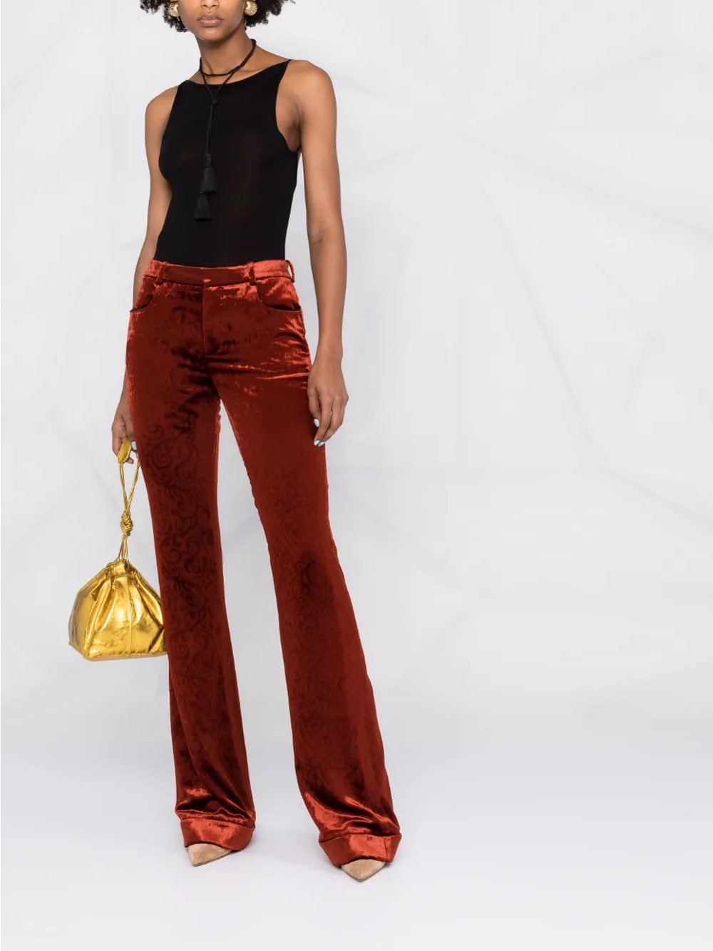 NWT Saint Laurent F38 Fits US 2/4 Paisley Velvet Flare Pants